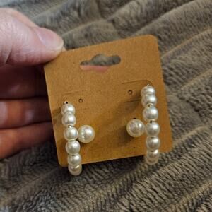 Boutique White Faux Pearl Hoop & Single Faux Pearl Studs Earrings Set